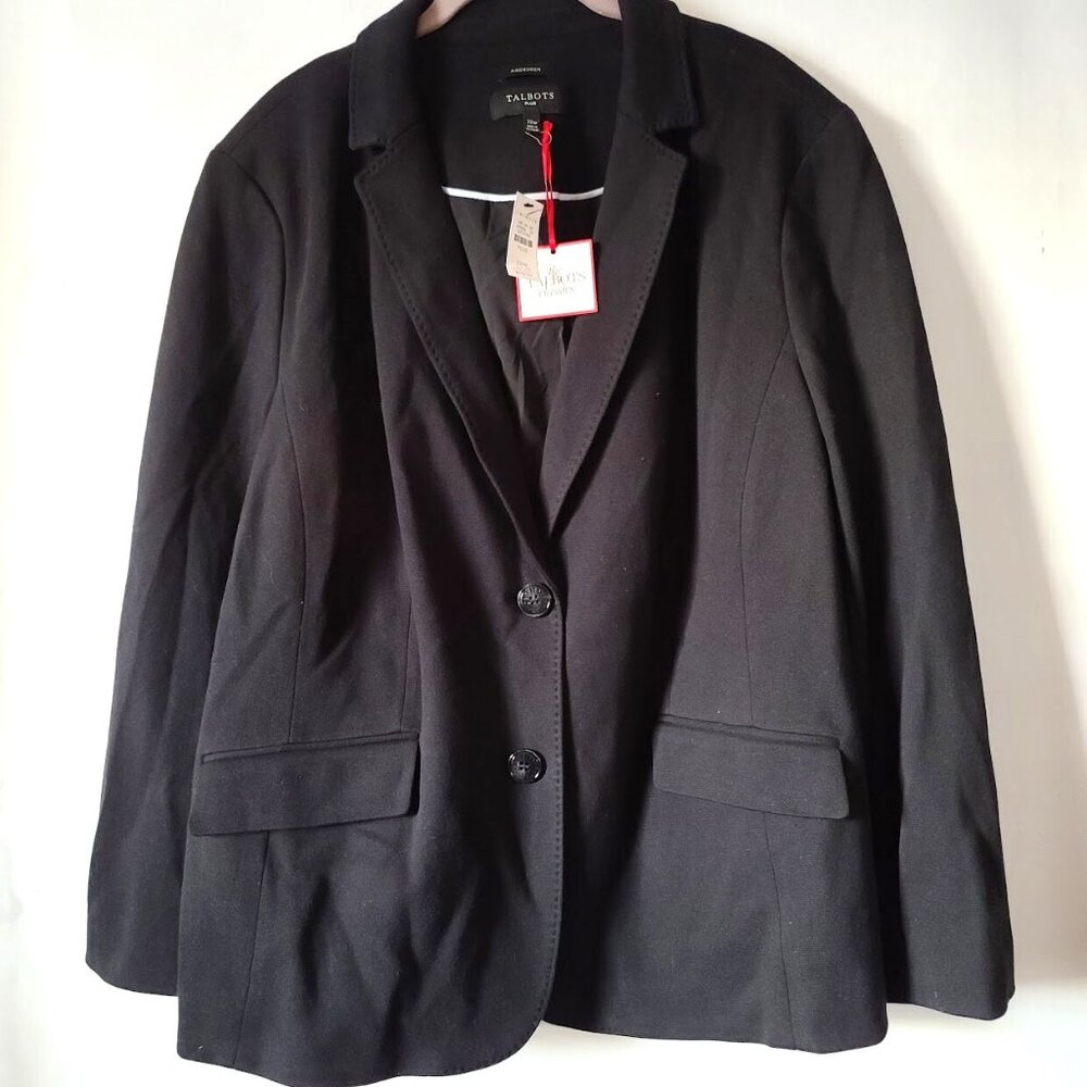 Talbots Aberdeen Pique Knit Pick Stitch Blazer Plus 22W Black Career Preppy NWT